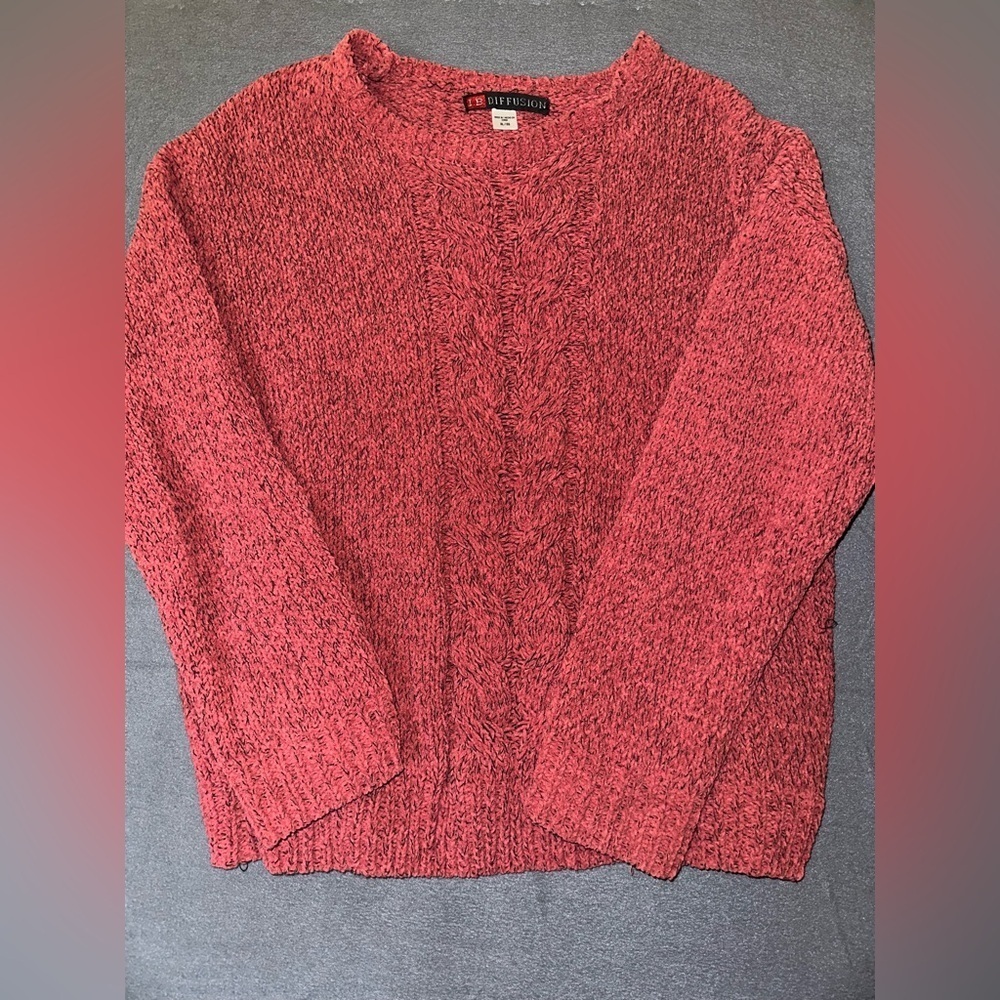 Red/Orange Cable Knit Crewneck Sweater